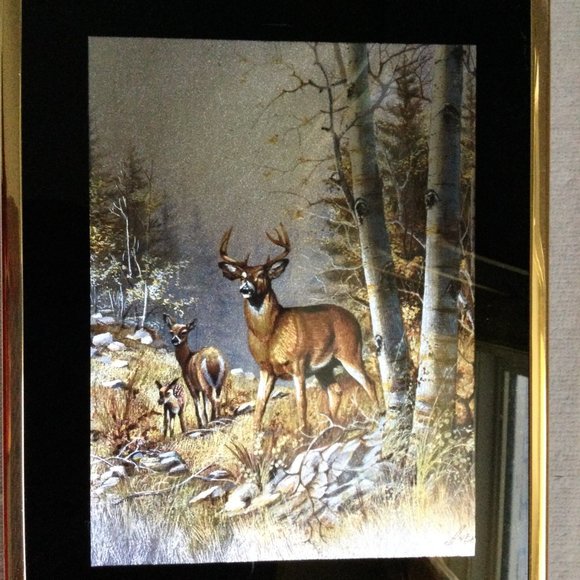 Two wall decoration metallic prints deer framed small - Picture 4 of 5